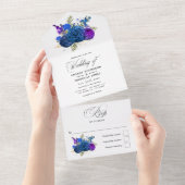 ネービーブルーアンド金ゴールドビンテージウェディングオールインワンインヴィ オールインワン招待状 (貼ってはがせる)