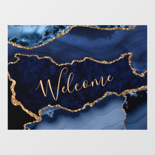 ネービーブルーアンド金ゴールドフェイクグリッターマーブルゲート ウィンドウサイン (シート)