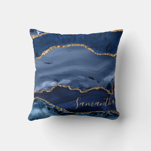 ネービーブルーアンド金ゴールドフェイクグリッターマーブルゲート クッション (裏面)