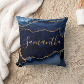 ネービーブルーアンド金ゴールドフェイクグリッターマーブルゲート クッション (ブランケット)