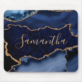 ネービーブルーアンド金ゴールドフェイクグリッターマーブルゲート マウスパッド