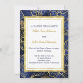 ネービーブルーアンド金ゴールドフローラ結婚式招待状 招待状 (正面)