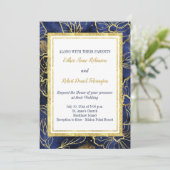 ネービーブルーアンド金ゴールドフローラ結婚式招待状 招待状 (スタンド正面)