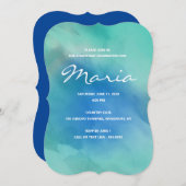 ネービーブルーウォーターカラーグラデーション誕生日招待状 招待状 (正面/裏面)
