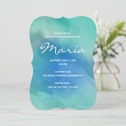 ネービーブルーウォーターカラーグラデーション誕生日招待状 招待状 (スタンド正面)