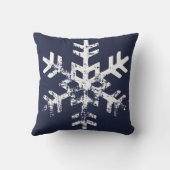ネービーブルークリスマスの写真動揺して雪片 クッション (裏面)