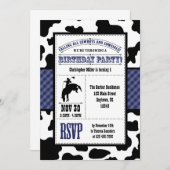 ネービーブルーコーハイドカウボーイ誕生日招待状 招待状 (正面/裏面)