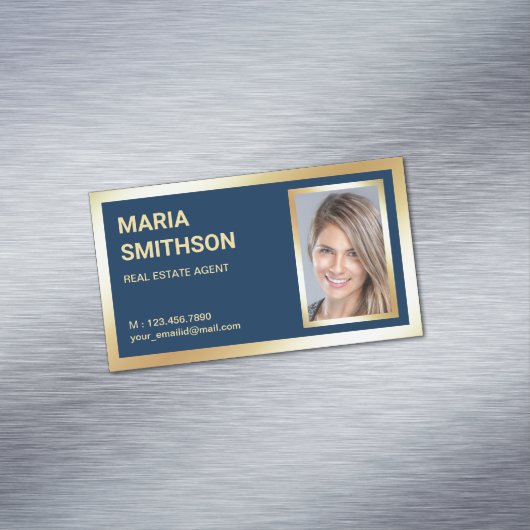 ネービーブルーゴールドフォイルエステ実在ート不動産仲介業者写真 マグネット名刺 (インサイチュ)