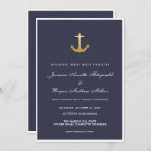 ネービーブルーゴール航海のドフォイルいかり結婚ズ 招待状 (正面/裏面)