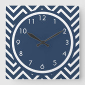 ネービーブルーシェブロンジグザグパターン スクエア壁時計 (正面)