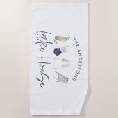 ネービーブルーシャモダンンパンスクリプトレイクハウス ビーチタオル (正面)