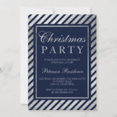 ネービーブルーシルバーストライプ企業のクリスマス 招待状 (正面)
