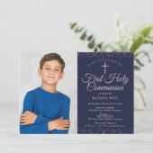 ネービーブルーシルバーファースト聖体拝領写真 招待状 (スタンド正面)