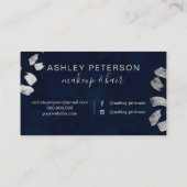 ネービーブルーシルバーブラシストローク化粧タイポグラフィ 名刺 (裏面)