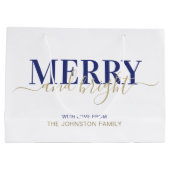 ネービーブルータイポグラフィメリーと明るいクリスマス  ラージペーパーバッグ (裏面)