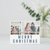 ネービーブルータイポグラフィメリークリスマスフォトコラージュ ポストカード (スタンド正面)