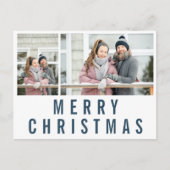 ネービーブルータイポグラフィメリークリスマスフォトコラージュ ポストカード (正面)