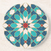 ネービーブルーティール(緑がかった色)ホワイトレッド大理石モロッコモザイク コースター (正面)