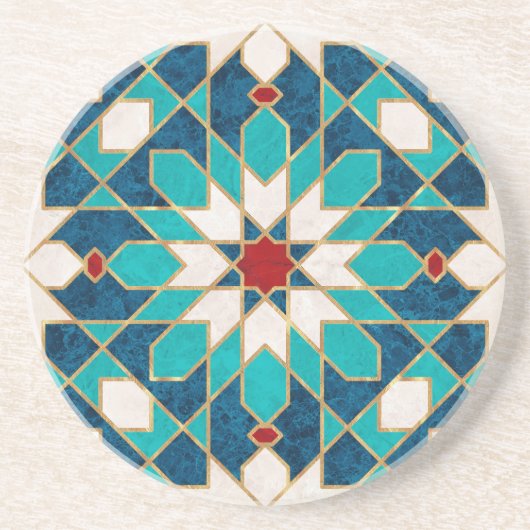 ネービーブルーティール(緑がかった色)ホワイトレッド大理石モロッコモザイク コースター (正面)