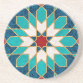 ネービーブルーティール(緑がかった色)ホワイトレッド大理石モロッコモザイク  コースター (正面)