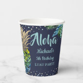ネービーブルートロピカルルアウ（ハワイ式宴会）パイナップルビーチ誕生日 紙コップ (裏面)