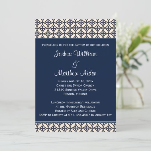ネービーブルーバプティスマ《キリスト教》洗礼式や命名式招待状 招待状 (スタンド正面)
