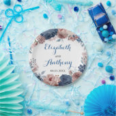 ネービーブルーバラモーブ水色フローラ結婚ズ ペーパープレート (パーティー)