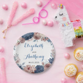 ネービーブルーバラモーブ水色フローラ結婚ズ ペーパープレート (パーティー)