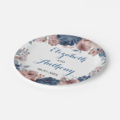 ネービーブルーバラモーブ水色フローラ結婚ズ ペーパープレート (アングル)