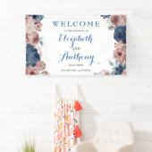 ネービーブルーバラモーヴウォーター結婚カラーズバックドロップ 横断幕 (インサイチュ)