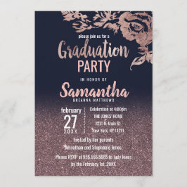 ネービーブルーバラ金ゴールドグリッターフローラ卒業 招待状