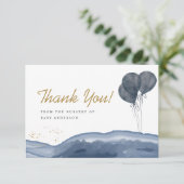 ネービーブルーバルーンウォーターカラーボーホーベビーシャワー  サンキューカード (スタンド正面)