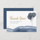 ネービーブルーバルーンウォーターカラーボーホーベビーシャワー  サンキューカード (正面/裏面)