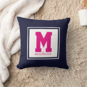 ネービーブルーピンクドットモノ名門私立校風のグラム名カスタム クッション (ブランケット)
