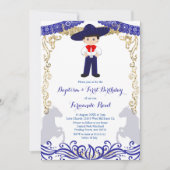 ネービーブルーフィエスタボーイ洗礼と誕生日 招待状 (正面)