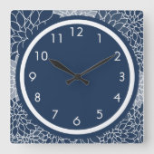ネービーブルーフローラ スクエア壁時計 (正面)
