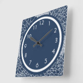 ネービーブルーフローラ スクエア壁時計 (傾斜)