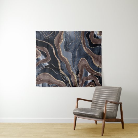 ネービーブルーブラウンマーブルアゲート金ゴールドグリッターグラム#1 タペストリー (インサイチュ(横))