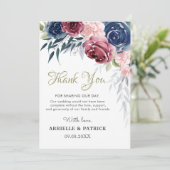 ネービーブルーブルーガンディフローラバラ赤面ピ結婚ンクズ サンキューカード (スタンド正面)