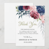 ネービーブルーブルーガンディフローラバラ赤面ピ結婚ンクズ サンキューカード (正面/裏面)