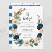 ネービーブルーベ男女兼用ビーシャワー招待状 招待状 (正面/裏面)