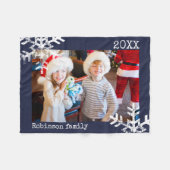 ネービーブルーホリデーフォトスノーフ動揺してレーク フリースブランケット (正面(横))