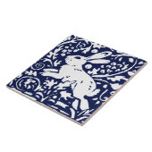 ネービーブルーホワイトウサギの森の動物の葉 タイル (側面)