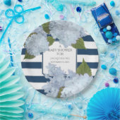 ネービーブルーホワストライプのイトアジアフローラベビー ペーパープレート (パーティー)