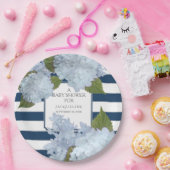 ネービーブルーホワストライプのイトアジアフローラベビー ペーパープレート (パーティー)