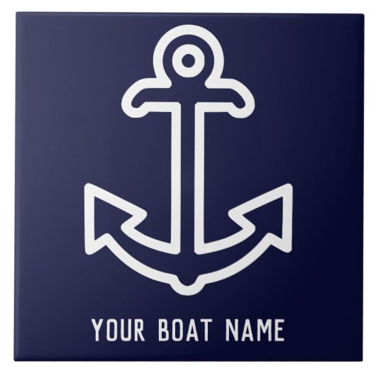 ネービーブルーボートパーソナライズされたいかりセラミックタイル タイル (正面)