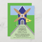 ネービーブルーミニチュアゴルフ風車誕生パーティー 招待状 (正面/裏面)