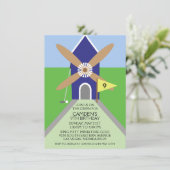 ネービーブルーミニチュアゴルフ風車誕生パーティー 招待状 (スタンド正面)