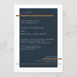 ネービーブルーミニマル·モダン金ゴールド·ホ結婚ワイトシンプル氏の 招待状