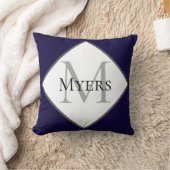 ネービーブルーモミニマルノグラムファミリー名 クッション (ブランケット)